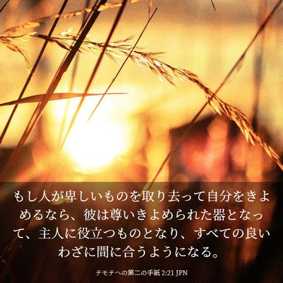 Picture 03 - テモテヘの第二の手紙 2:21 JPN - もし人が卑しいものを取り去って自 - Bible Verse Picture