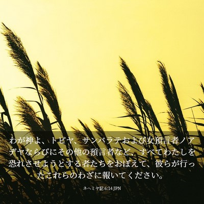 Picture 03 - ネヘミヤ記 6:14 JPN - わが神よ、トビヤ、サンバラテおよ - Bible Verse Picture