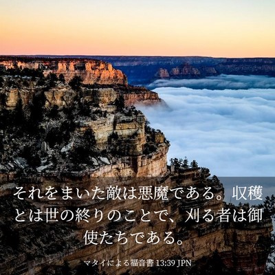 Picture 03 - マタイによる福音書 13:39 JPN - それをまいた敵は悪魔である。収穫 - Bible Verse Picture
