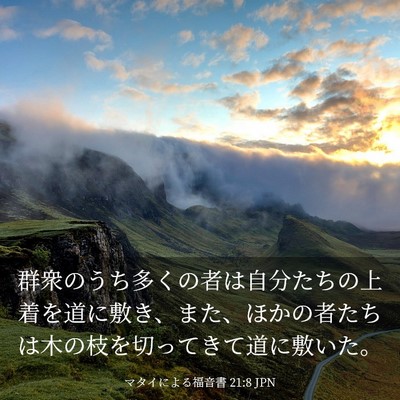 Picture 03 - マタイによる福音書 21:8 JPN - 群衆のうち多くの者は自分たちの上 - Bible Verse Picture