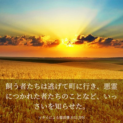 Picture 03 - マタイによる福音書 8:33 JPN - 飼う者たちは逃げて町に行き、悪霊 - Bible Verse Picture