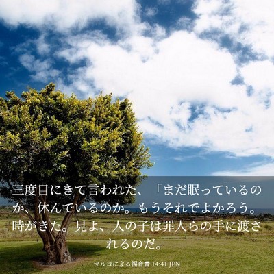 Picture 03 - マルコによる福音書 14:41 JPN - 三度目にきて言われた、「まだ眠っ - Bible Verse Picture