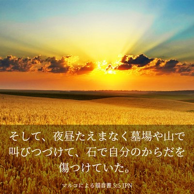 Picture 03 - マルコによる福音書 5:5 JPN - そして、夜昼たえまなく墓場や山で - Bible Verse Picture