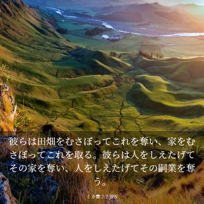 Picture 03 - ミカ書 2:2 JPN - 彼らは田畑をむさぼってこれを奪い - Bible Verse Picture