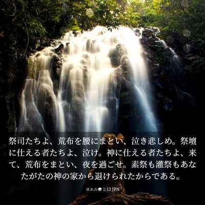 Picture 03 - ヨエル書 1:13 JPN - 祭司たちよ、荒布を腰にまとい、泣 - Bible Verse Picture