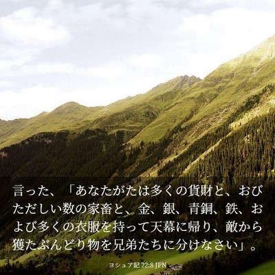 Picture 03 - ヨシュア記 22:8 JPN - 言った、「あなたがたは多くの貨財 - Bible Verse Picture