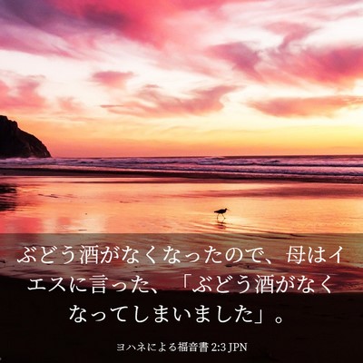 Picture 03 - ヨハネによる福音書 2:3 JPN - ぶどう酒がなくなったので、母はイ - Bible Verse Picture