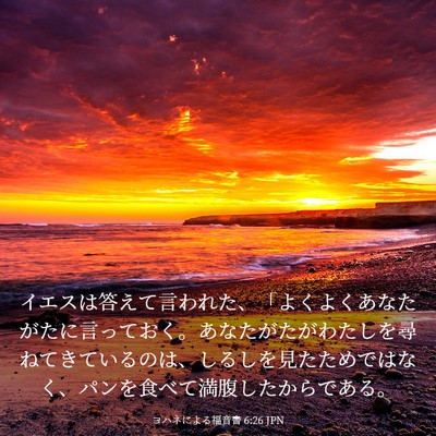 Picture 03 - ヨハネによる福音書 6:26 JPN - イエスは答えて言われた、「よくよ - Bible Verse Picture