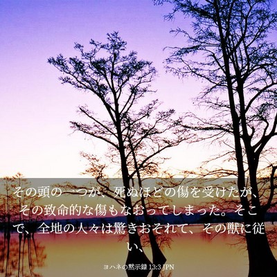 Picture 03 - ヨハネの黙示録 13:3 JPN - その頭の一つが、死ぬほどの傷を受 - Bible Verse Picture