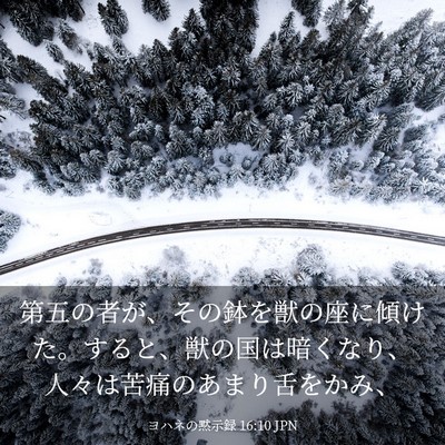 Picture 03 - ヨハネの黙示録 16:10 JPN - 第五の者が、その鉢を獣の座に傾け - Bible Verse Picture