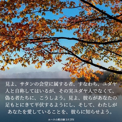 Picture 03 - ヨハネの黙示録 3:9 JPN - 見よ、サタンの会堂に属する者、す - Bible Verse Picture