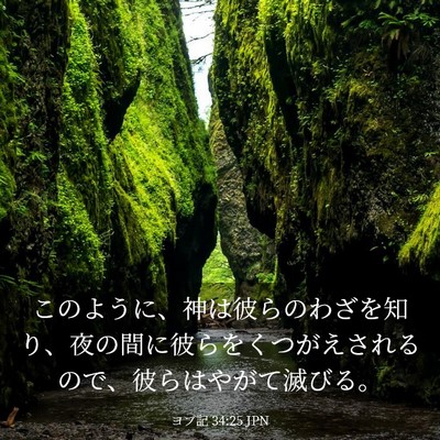 Picture 03 - ヨブ記 34:25 JPN - このように、神は彼らのわざを知り - Bible Verse Picture