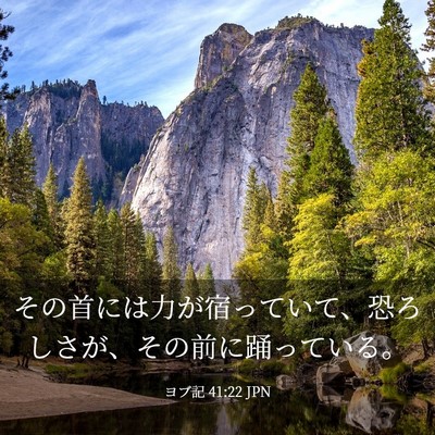 Picture 03 - ヨブ記 41:22 JPN - その首には力が宿っていて、恐ろし - Bible Verse Picture