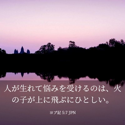 Picture 03 - ヨブ記 5:7 JPN - 人が生れて悩みを受けるのは、火の - Bible Verse Picture