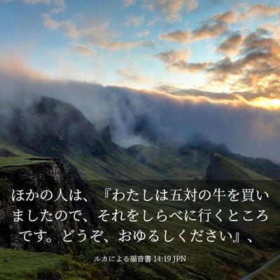 Picture 03 - ルカによる福音書 14:19 JPN - ほかの人は、『わたしは五対の牛を - Bible Verse Picture