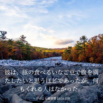 Picture 03 - ルカによる福音書 15:16 JPN - 彼は、豚の食べるいなご豆で腹を満 - Bible Verse Picture