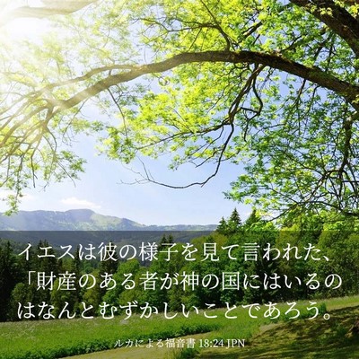 Picture 03 - ルカによる福音書 18:24 JPN - イエスは彼の様子を見て言われた、 - Bible Verse Picture