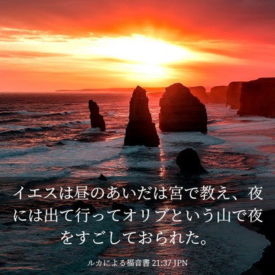 Picture 03 - ルカによる福音書 21:37 JPN - イエスは昼のあいだは宮で教え、夜 - Bible Verse Picture