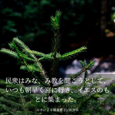 Picture 03 - ルカによる福音書 21:38 JPN - 民衆はみな、み教を聞こうとして、 - Bible Verse Picture