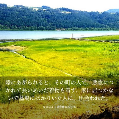 Picture 03 - ルカによる福音書 8:27 JPN - 陸にあがられると、その町の人で、 - Bible Verse Picture