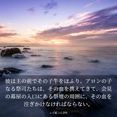 Picture 03 - レビ記 1:5 JPN - 彼は主の前でその子牛をほふり、ア - Bible Verse Picture