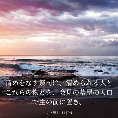 Picture 03 - レビ記 14:11 JPN - 清めをなす祭司は、清められる人と - Bible Verse Picture