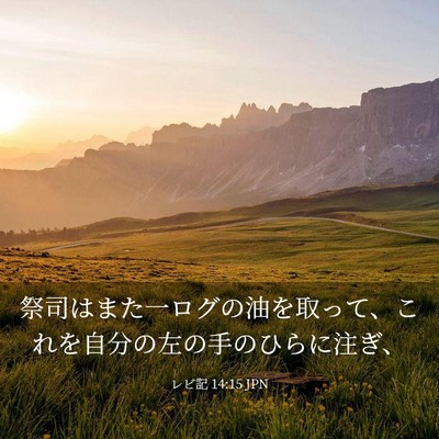 Picture 03 - レビ記 14:15 JPN - 祭司はまた一ログの油を取って、こ - Bible Verse Picture