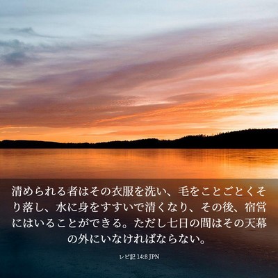 Picture 03 - レビ記 14:8 JPN - 清められる者はその衣服を洗い、毛 - Bible Verse Picture