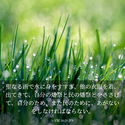 Picture 03 - レビ記 16:24 JPN - 聖なる所で水に身をすすぎ、他の衣 - Bible Verse Picture