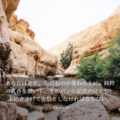 Picture 03 - レビ記 24:7 JPN - あなたはまた、おのおのの重ねの上 - Bible Verse Picture