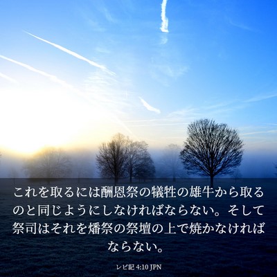Picture 03 - レビ記 4:10 JPN - これを取るには酬恩祭の犠牲の雄牛 - Bible Verse Picture