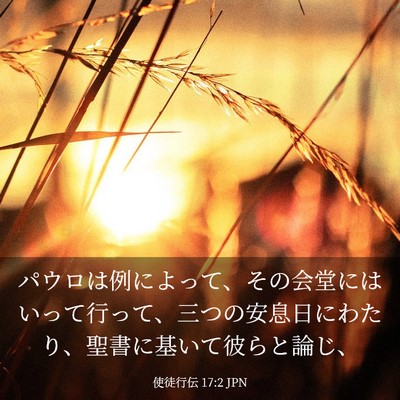 Picture 03 - 使徒行伝 17:2 JPN - パウロは例によって、その会堂には - Bible Verse Picture