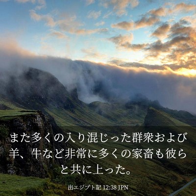 Picture 03 - 出エジプト記 12:38 JPN - また多くの入り混じった群衆および - Bible Verse Picture