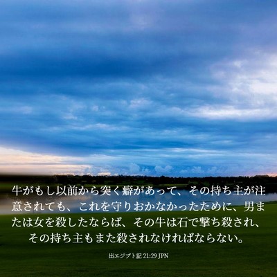 Picture 03 - 出エジプト記 21:29 JPN - 牛がもし以前から突く癖があって、 - Bible Verse Picture