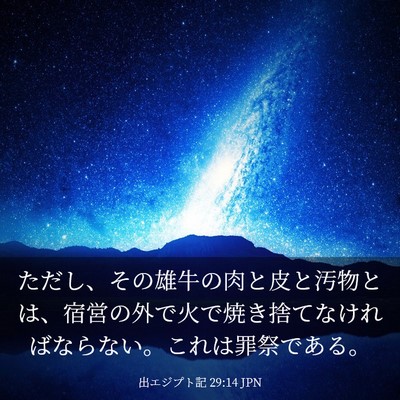 Picture 03 - 出エジプト記 29:14 JPN - ただし、その雄牛の肉と皮と汚物と - Bible Verse Picture