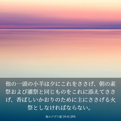 Picture 03 - 出エジプト記 29:41 JPN - 他の一頭の小羊は夕にこれをささげ - Bible Verse Picture