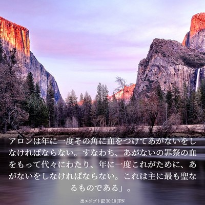 Picture 03 - 出エジプト記 30:10 JPN - アロンは年に一度その角に血をつけ - Bible Verse Picture