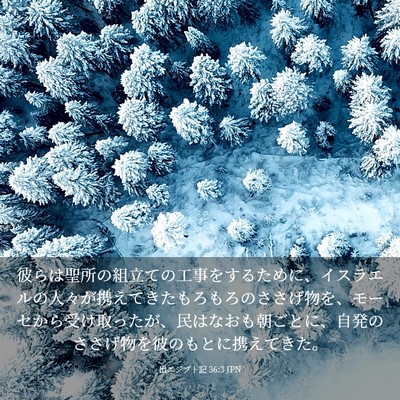 Picture 03 - 出エジプト記 36:3 JPN - 彼らは聖所の組立ての工事をするた - Bible Verse Picture
