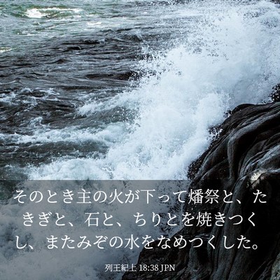Picture 03 - 列王紀上 18:38 JPN - そのとき主の火が下って燔祭と、た - Bible Verse Picture