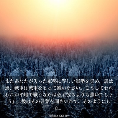 Picture 03 - 列王紀上 20:25 JPN - またあなたが失った軍勢に等しい軍 - Bible Verse Picture