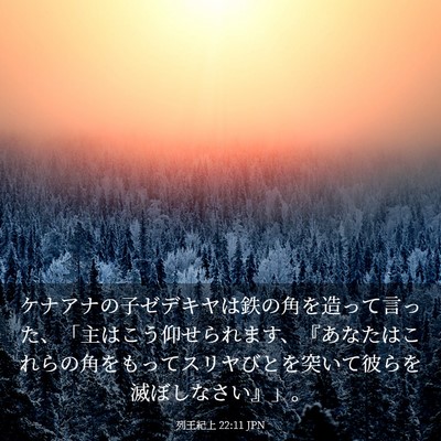 Picture 03 - 列王紀上 22:11 JPN - ケナアナの子ゼデキヤは鉄の角を造 - Bible Verse Picture