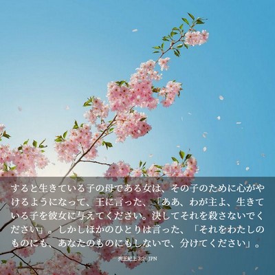 Picture 03 - 列王紀上 3:26 JPN - すると生きている子の母である女は - Bible Verse Picture