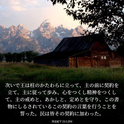 Picture 03 - 列王紀下 23:3 JPN - 次いで王は柱のかたわらに立って、 - Bible Verse Picture