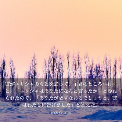 Picture 03 - 列王紀下 8:14 JPN - 彼がエリシャのもとを去って、主君 - Bible Verse Picture