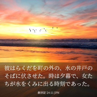 Picture 03 - 創世記 24:11 JPN - 彼はらくだを町の外の、水の井戸の - Bible Verse Picture