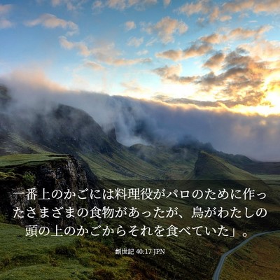 Picture 03 - 創世記 40:17 JPN - 一番上のかごには料理役がパロのた - Bible Verse Picture