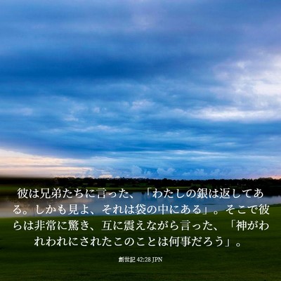 Picture 03 - 創世記 42:28 JPN - 彼は兄弟たちに言った、「わたしの - Bible Verse Picture
