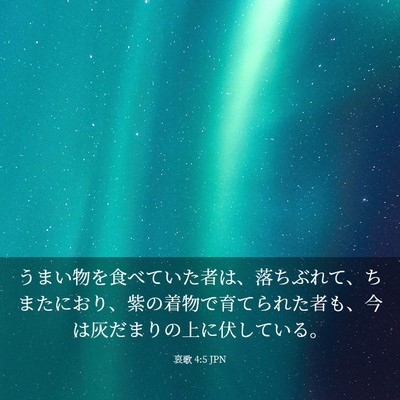 Picture 03 - 哀歌 4:5 JPN - うまい物を食べていた者は、落ちぶ - Bible Verse Picture