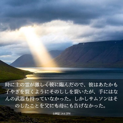 Picture 03 - 士師記 14:6 JPN - 時に主の霊が激しく彼に臨んだので - Bible Verse Picture