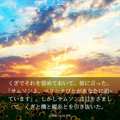 Picture 03 - 士師記 16:14 JPN - くぎでそれを留めておいて、彼に言 - Bible Verse Picture